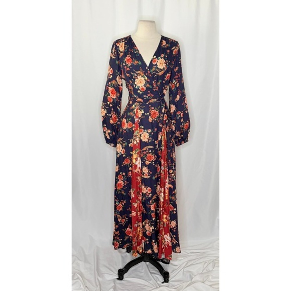 Anthropologie‎ FARM RIO Gracia Wrap Maxi Dress Floral Birds Bohemian X-Small - Picture 3 of 15